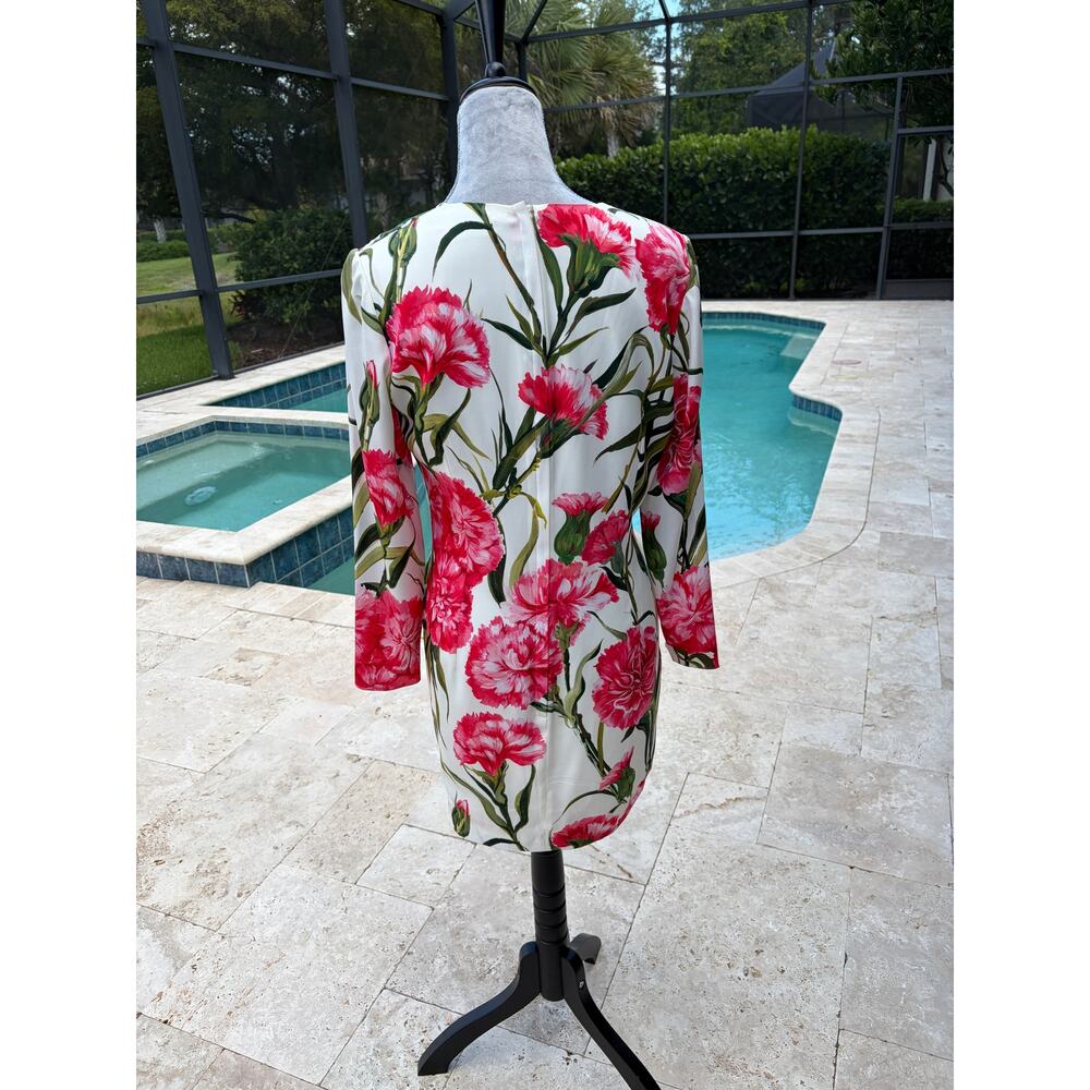 DOLCE & GABBANA Pink Carnation Floral Print Long Sleeve Silk Mini Dress - Picture 5 of 8